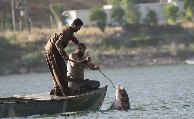 دوو ڕاوچی ماسییەکی گەورەیان ڕاوکردووە